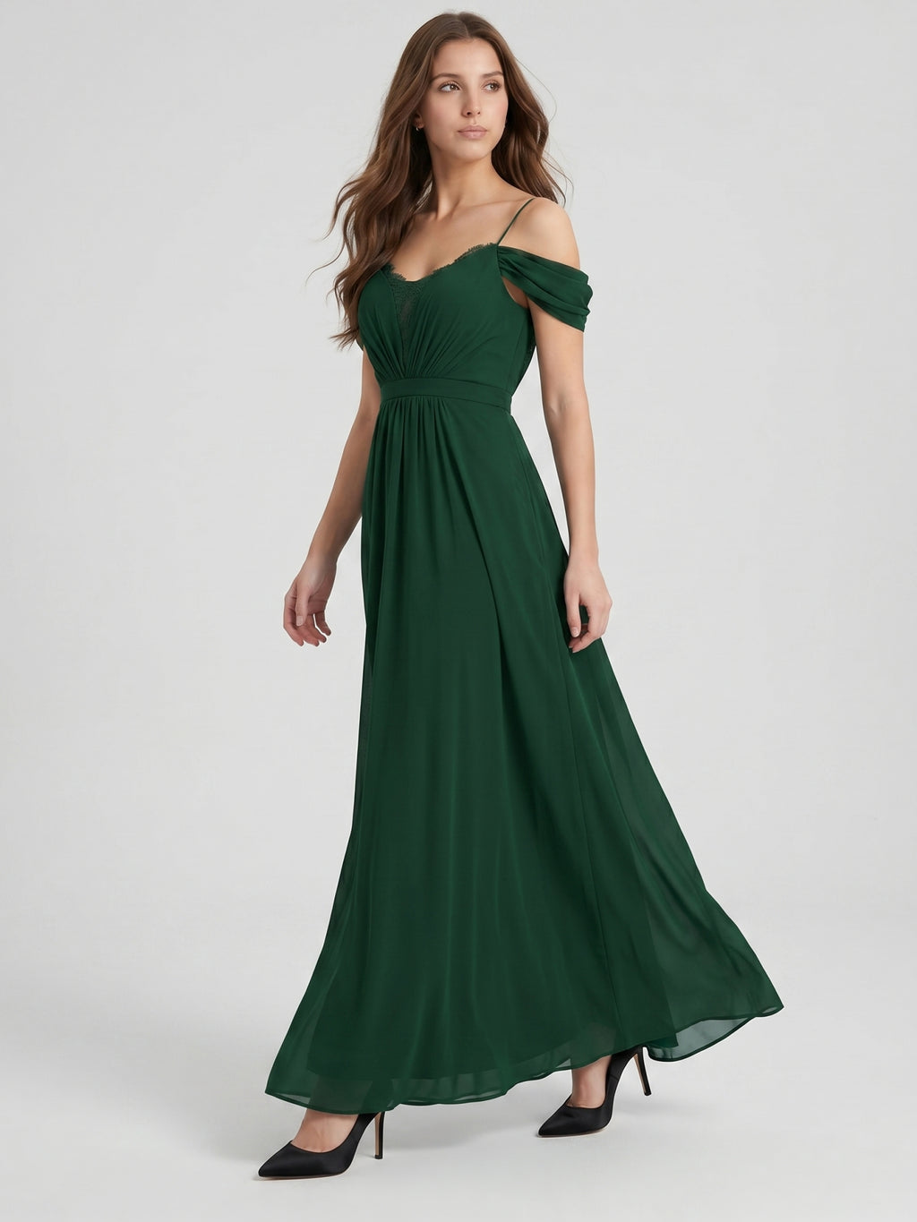 Forest Green Chiffon A-Line Sweetheart Backless Floor-Length Pleated Bridesmaid Dress