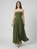 Olive Green Chiffon A-Line Off-the-Shoulder Backless Floor-Length Bridesmaid Dress