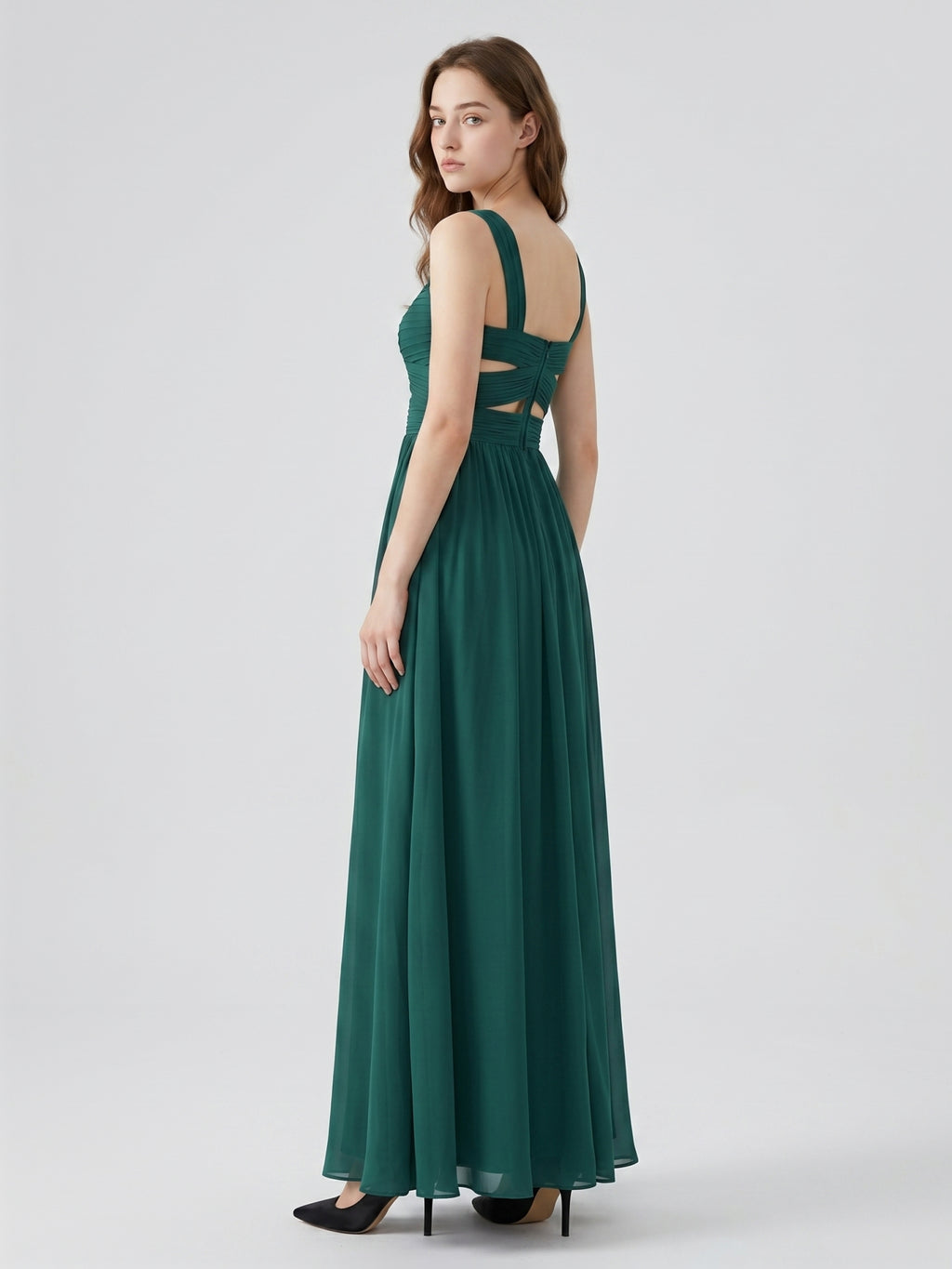Peacock Chiffon A-Line Sweetheart Back Zip Floor-Length Pleated Bridesmaid Dress