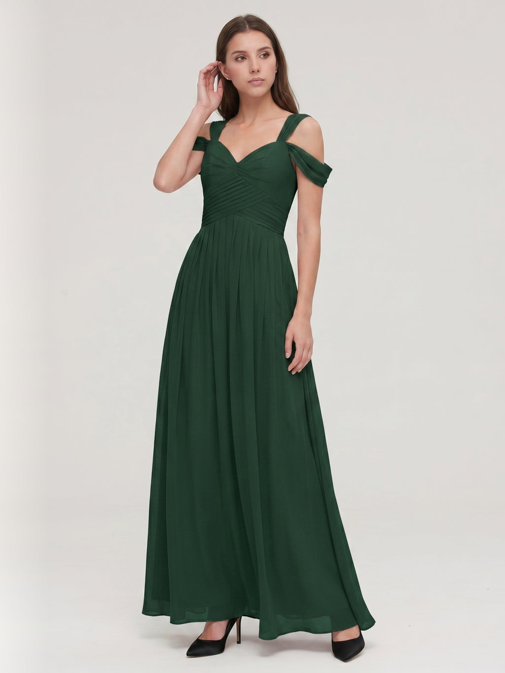 Forest Green Chiffon A-Line Sweetheart Backless Floor-Length  Bridesmaid Dress