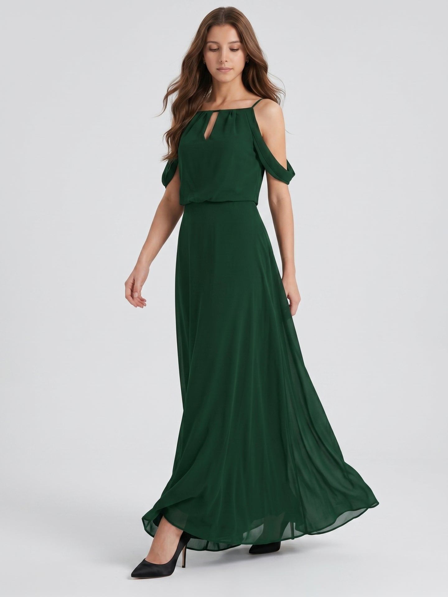 Forest Green Chiffon A-Line Square Neck Backless Floor-Length Bridesmaid Dress