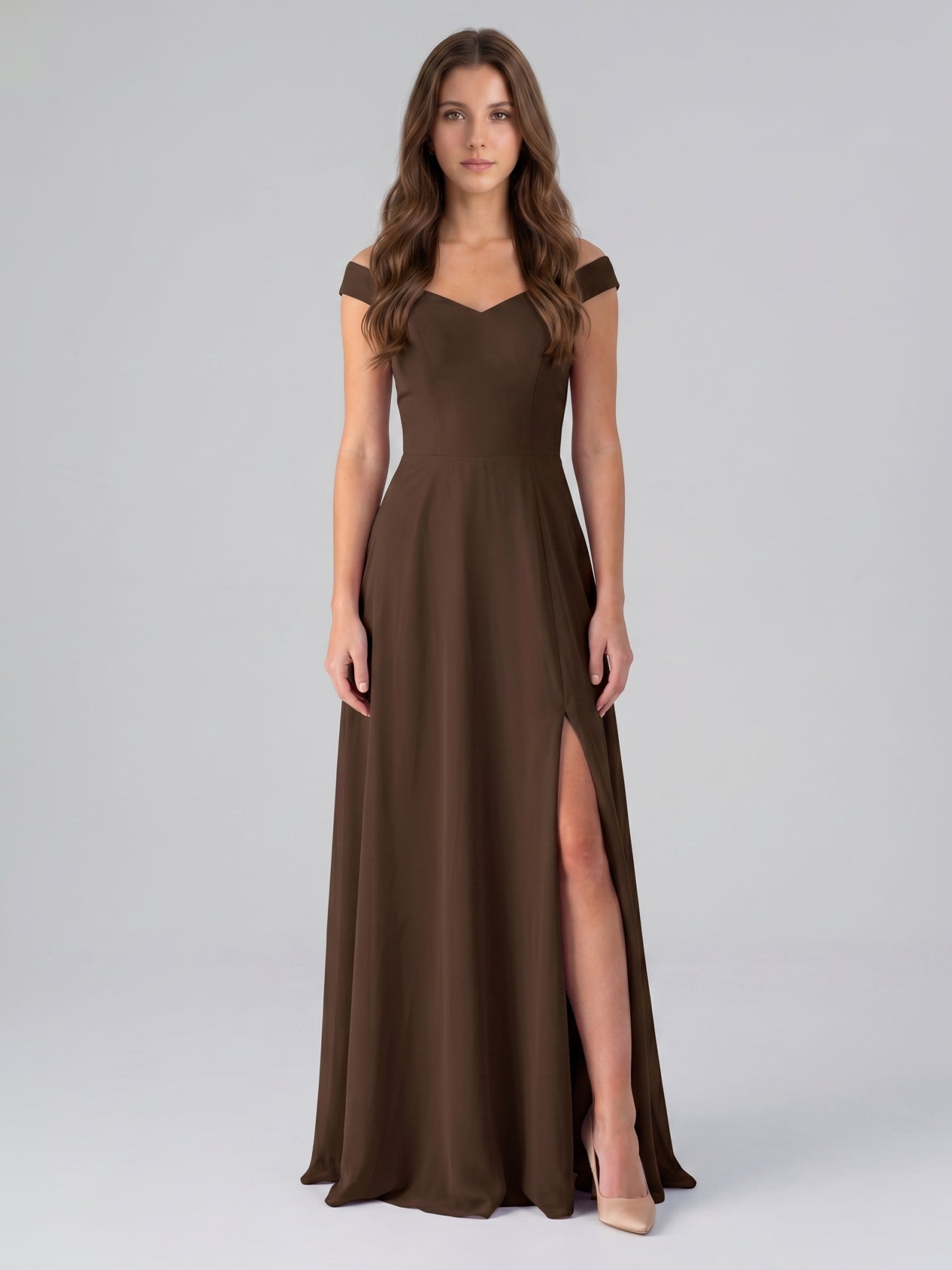 Mocha Chiffon A-Line Sweetheart V-Back Floor-Length Bridesmaid Dress