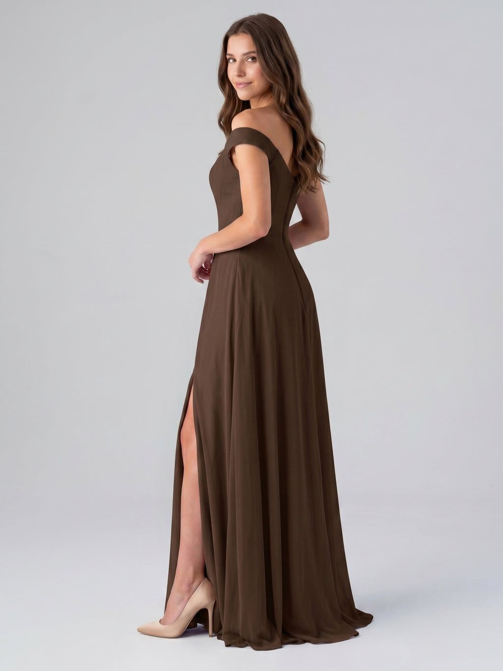 Mocha Chiffon A-Line Sweetheart V-Back Floor-Length Bridesmaid Dress