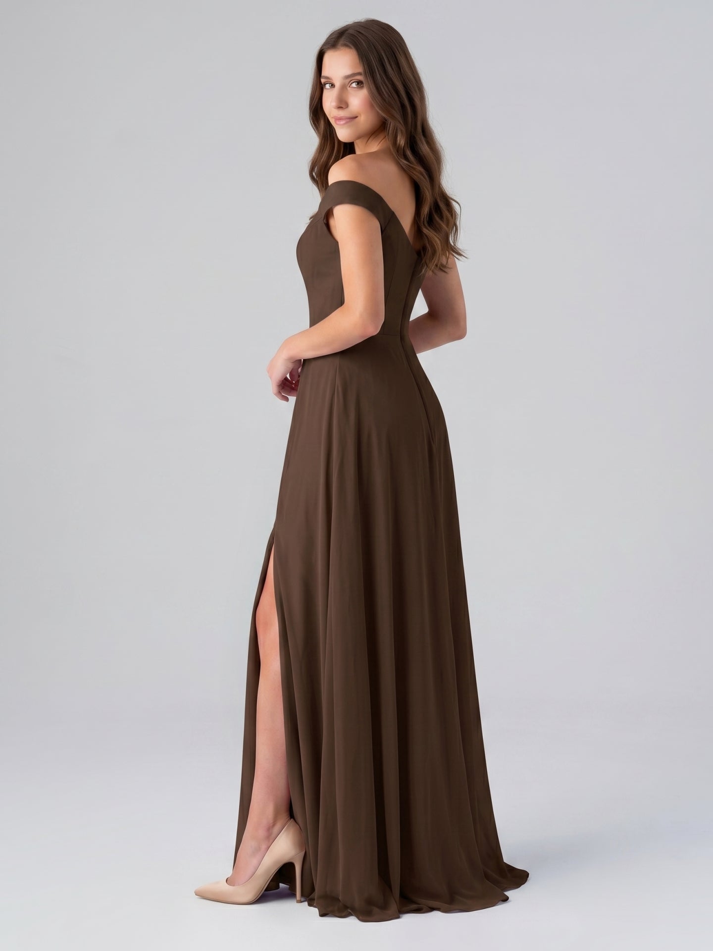 Mocha Chiffon A-Line Sweetheart V-Back Floor-Length Bridesmaid Dress