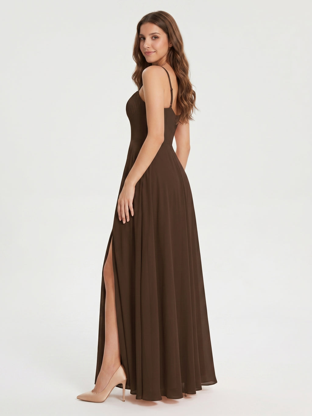 Mocha Chiffon A-Line Sweetheart Backless Ankle-Length Bridesmaid Dress