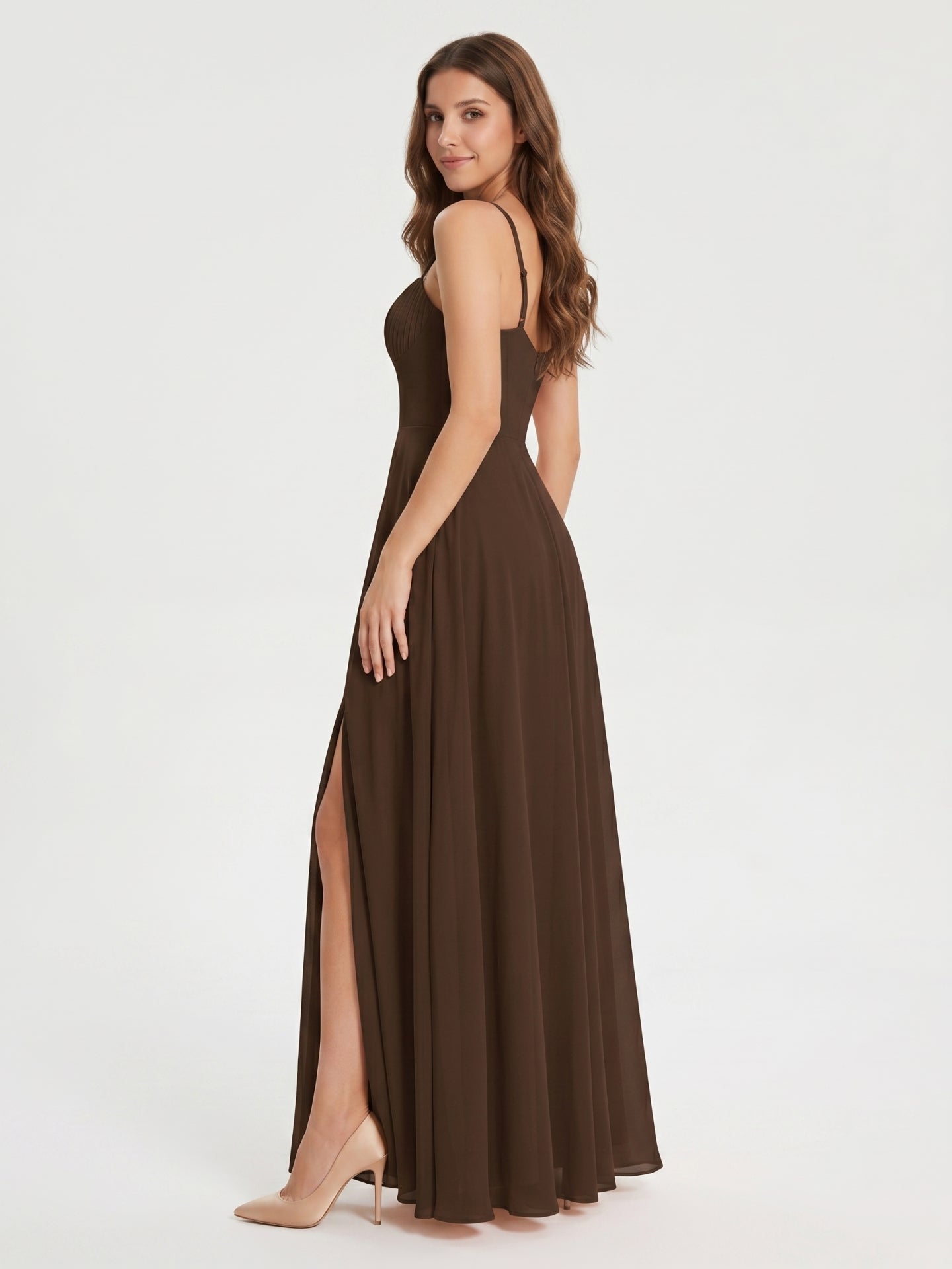 Mocha Chiffon A-Line Sweetheart Backless Ankle-Length Bridesmaid Dress