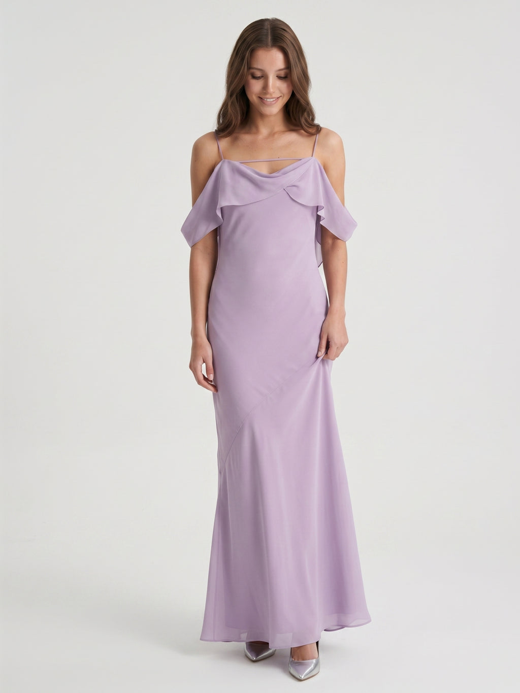 Graceful Lavender Chiffon mermaid Straight Neck Backless Ankle-Length Bridesmaid Dress