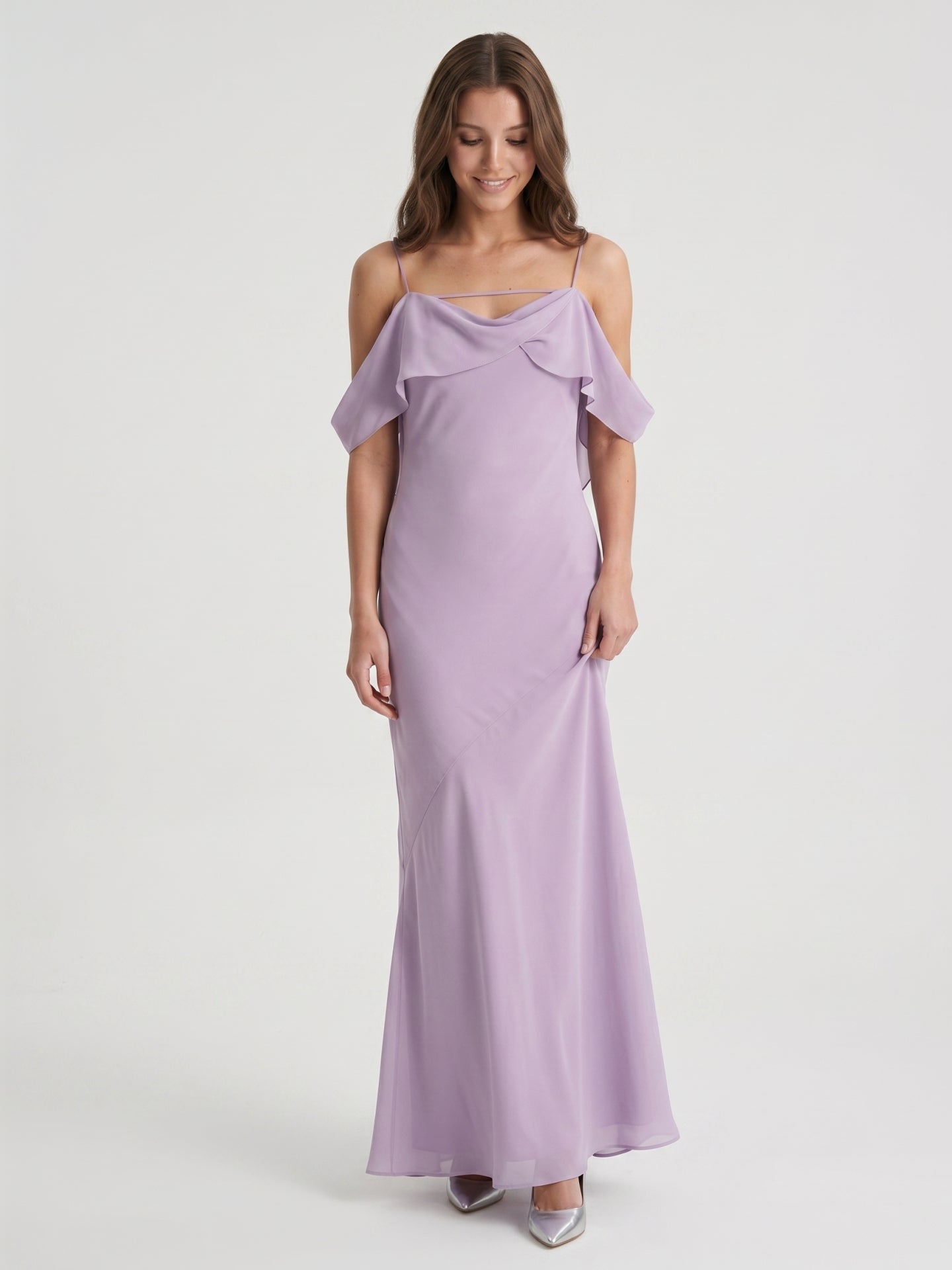 Graceful Lavender Chiffon mermaid Straight Neck Backless Ankle-Length Bridesmaid Dress
