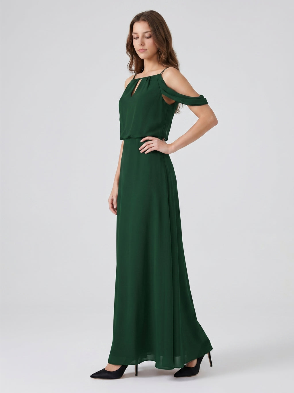Forest Green Chiffon A-Line Square Neck Backless Floor-Length Bridesmaid Dress