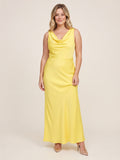 Romantic Lemon Matte Satin A-Line Cowl Neck Backless Ankle-Length  Bridesmaid Dress