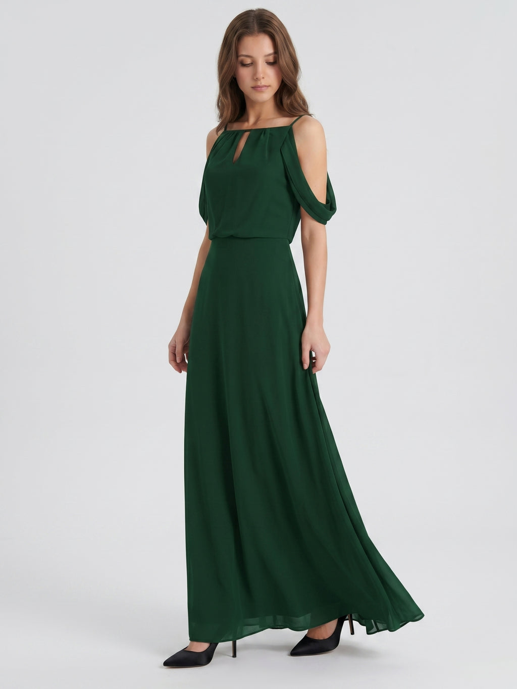 Forest Green Chiffon A-Line Square Neck Backless Floor-Length Bridesmaid Dress