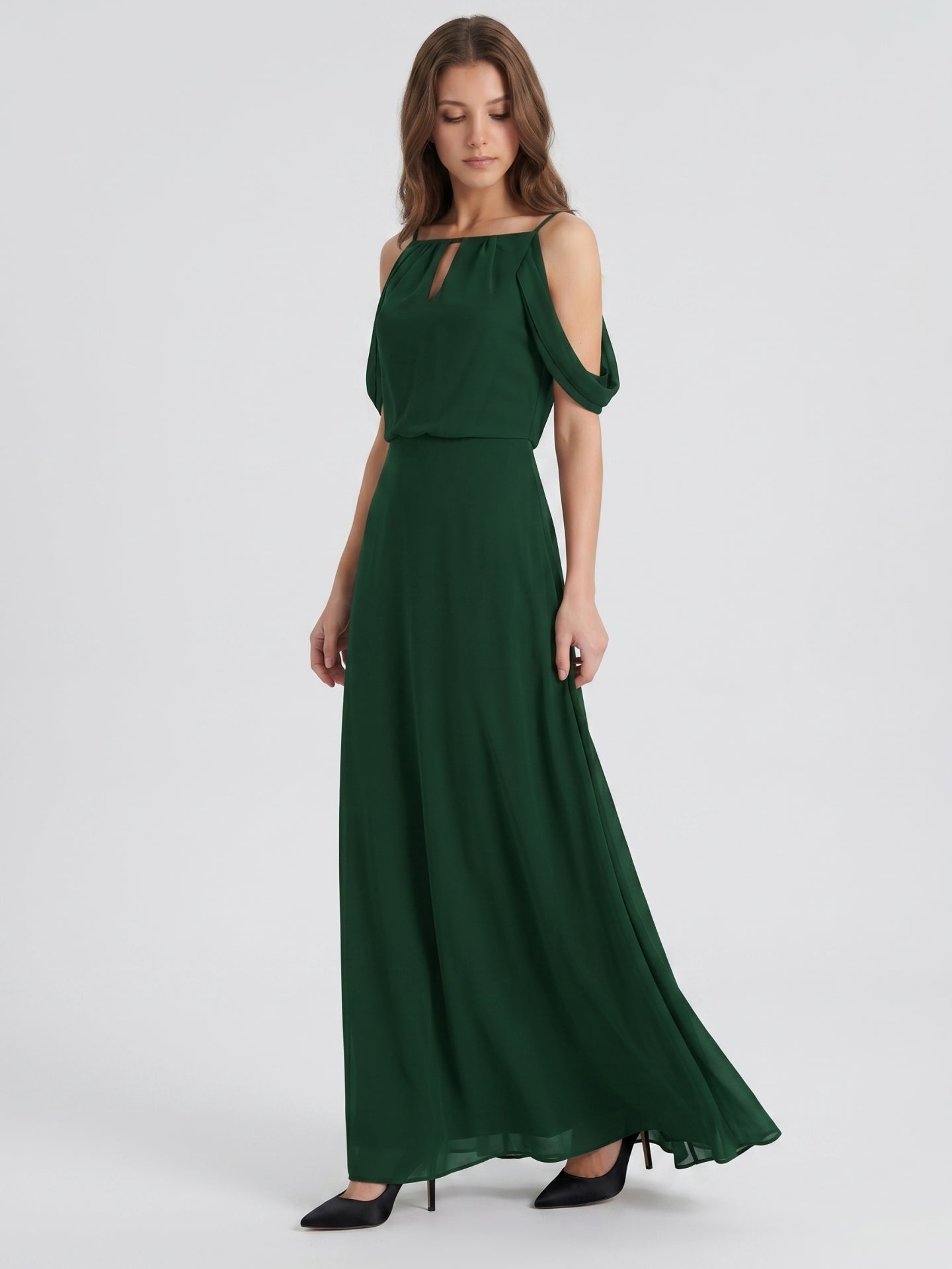 Forest Green Chiffon A-Line Square Neck Backless Floor-Length Bridesmaid Dress