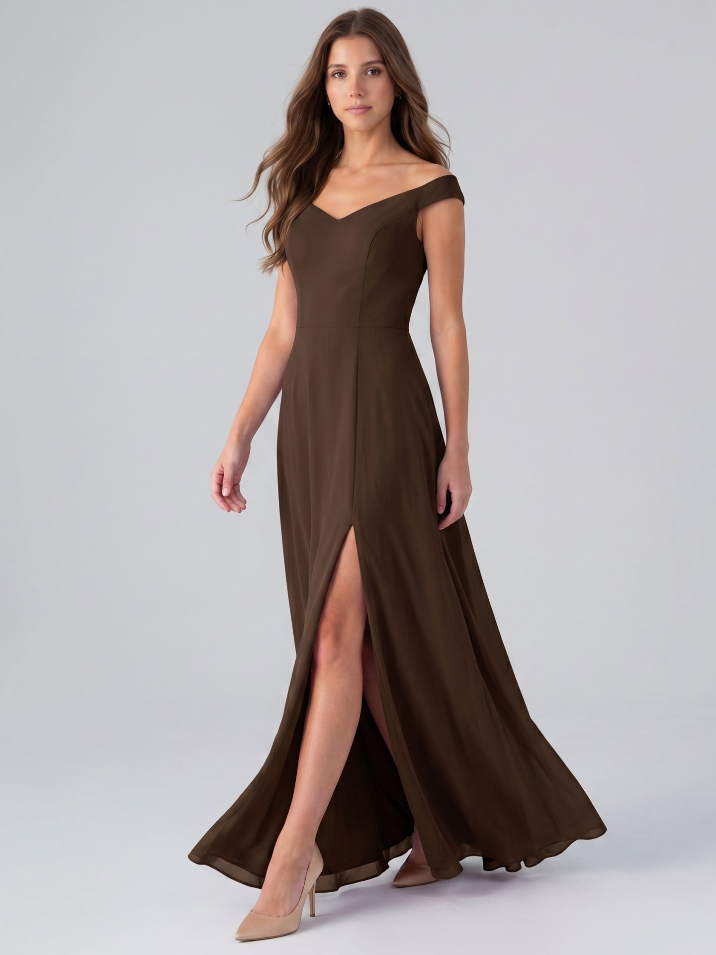 Mocha Chiffon A-Line Sweetheart V-Back Floor-Length Bridesmaid Dress