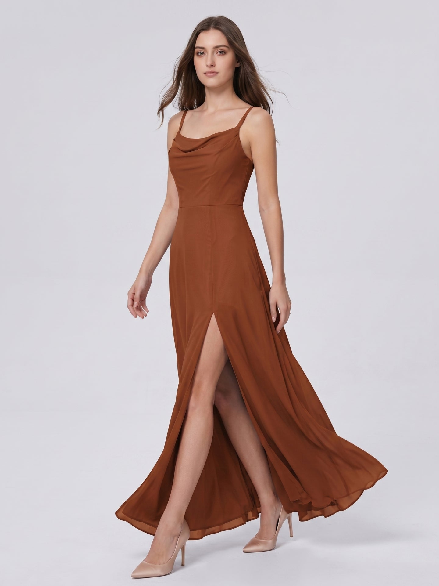 Terracotta Chiffon A-Line Scoop Neck Backless Ankle-Length Bridesmaid Dress