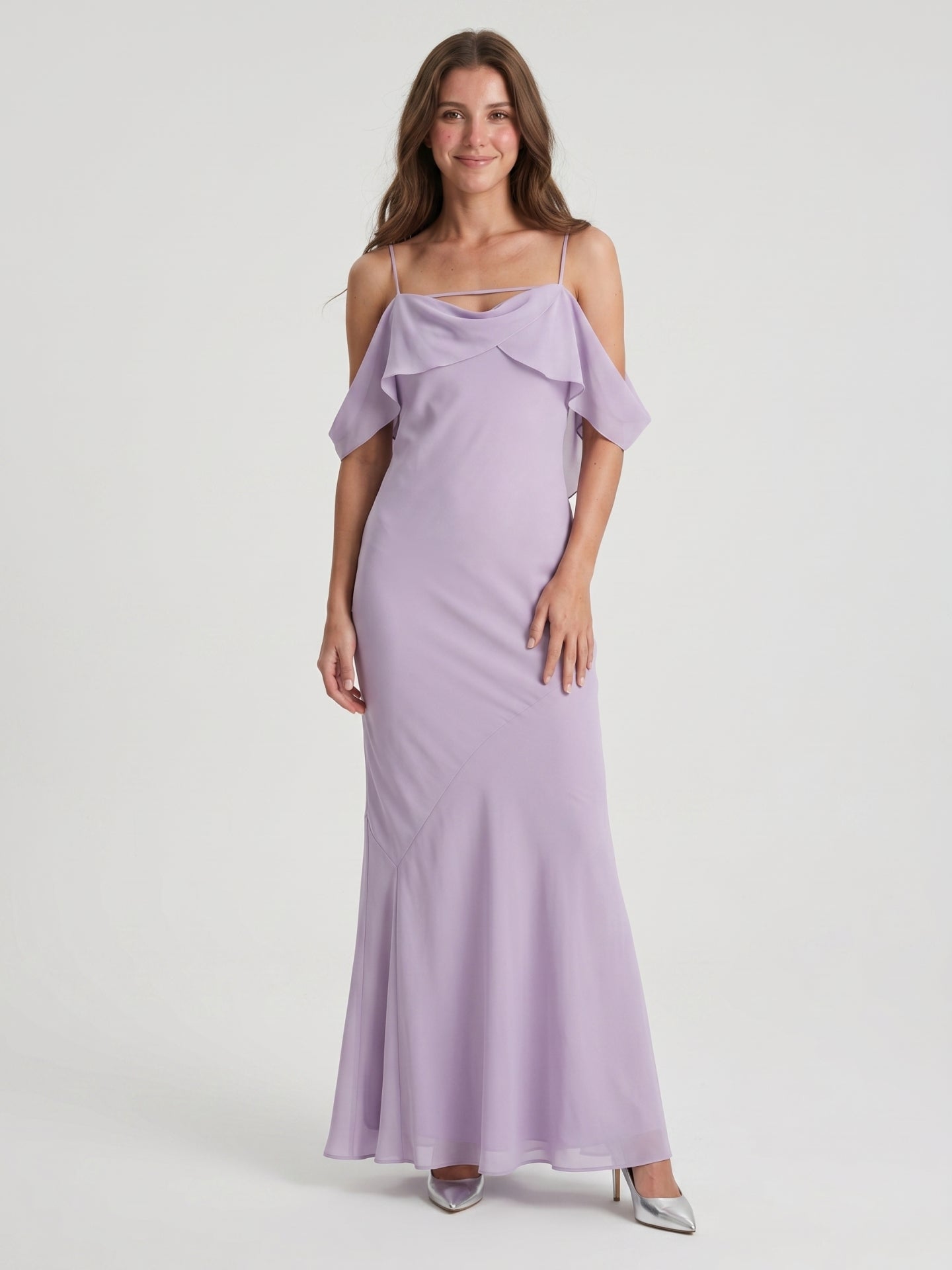 Graceful Lavender Chiffon mermaid Straight Neck Backless Ankle-Length Bridesmaid Dress