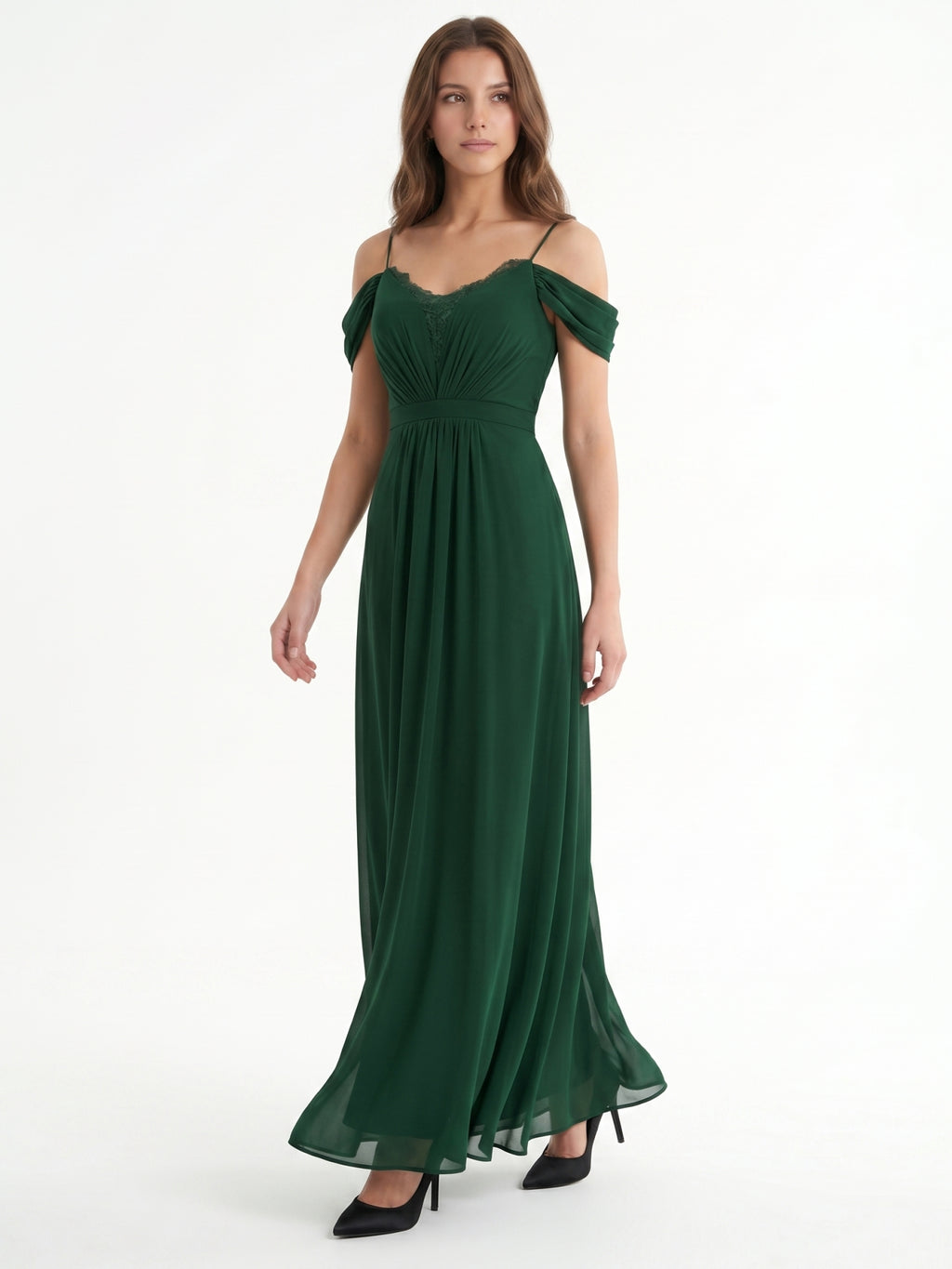 Forest Green Chiffon A-Line Sweetheart Backless Floor-Length Pleated Bridesmaid Dress