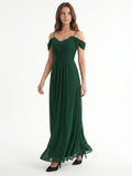 Forest Green Chiffon A-Line Sweetheart Backless Floor-Length Pleated Bridesmaid Dress