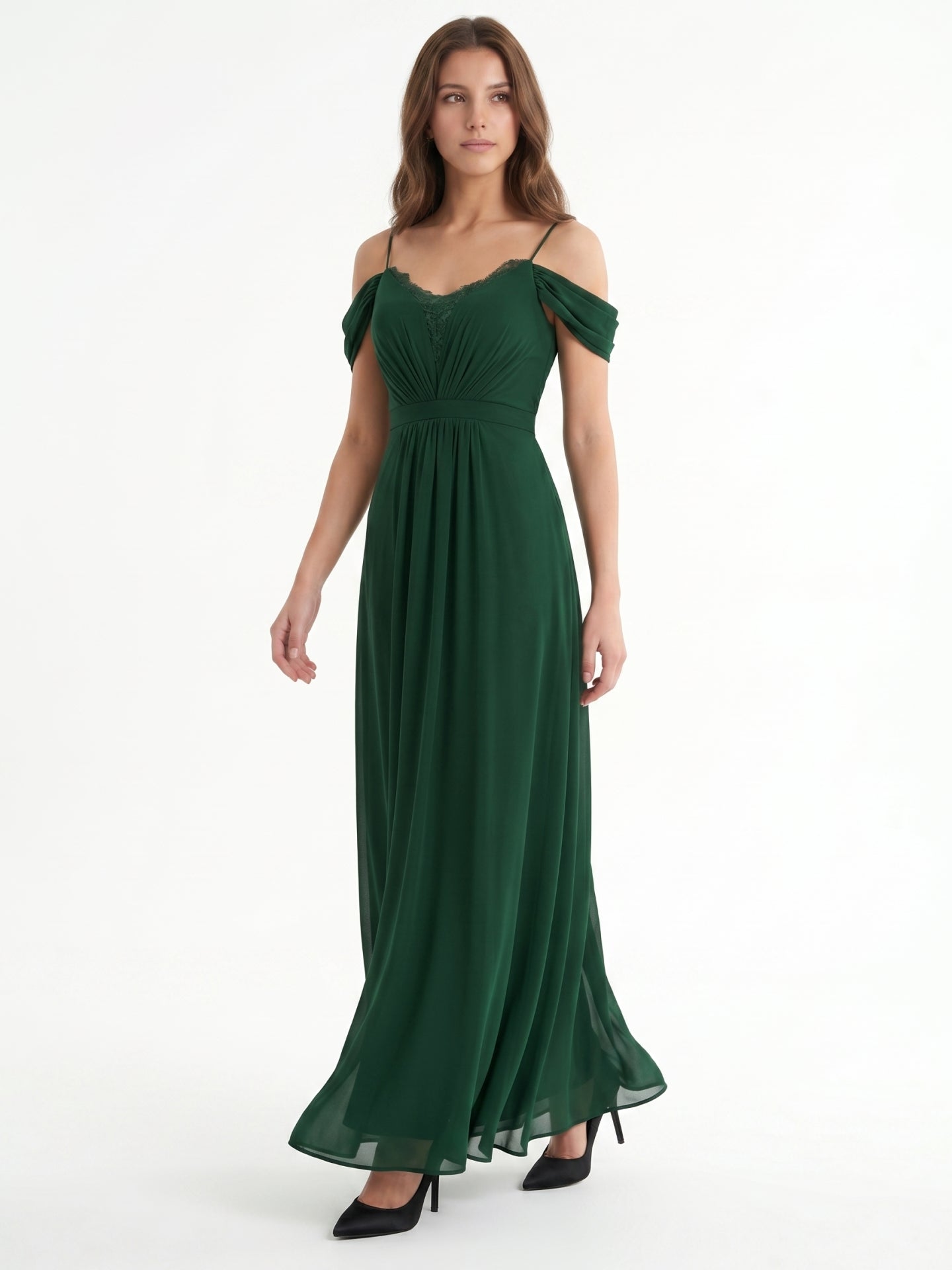 Forest Green Chiffon A-Line Sweetheart Backless Floor-Length Pleated Bridesmaid Dress