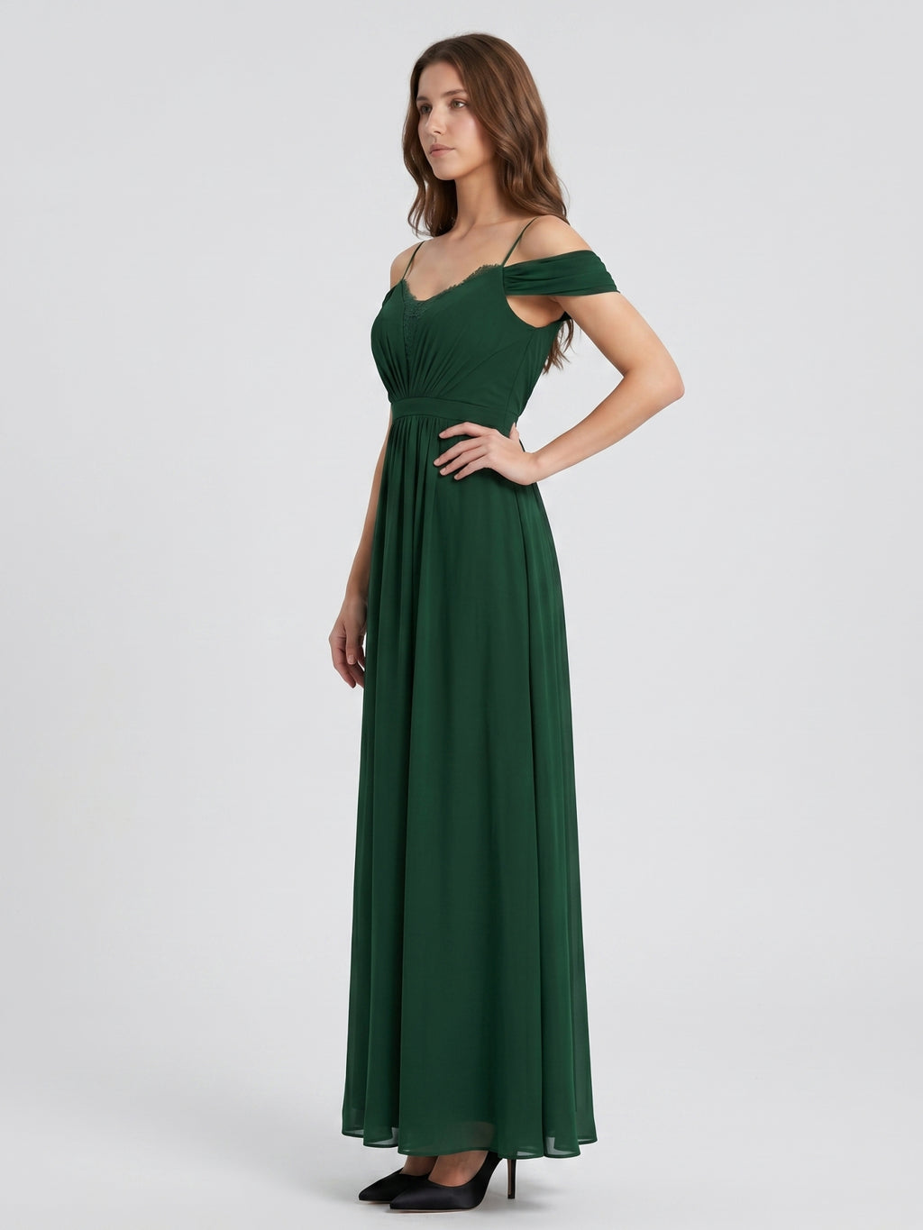 Forest Green Chiffon A-Line Sweetheart Backless Floor-Length Pleated Bridesmaid Dress
