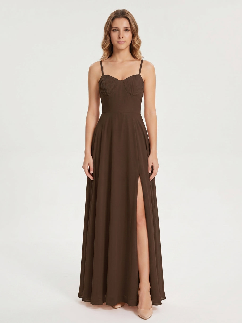 Mocha Chiffon A-Line Sweetheart Backless Ankle-Length Bridesmaid Dress