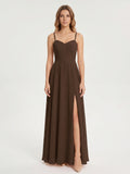 Mocha Chiffon A-Line Sweetheart Backless Ankle-Length Bridesmaid Dress