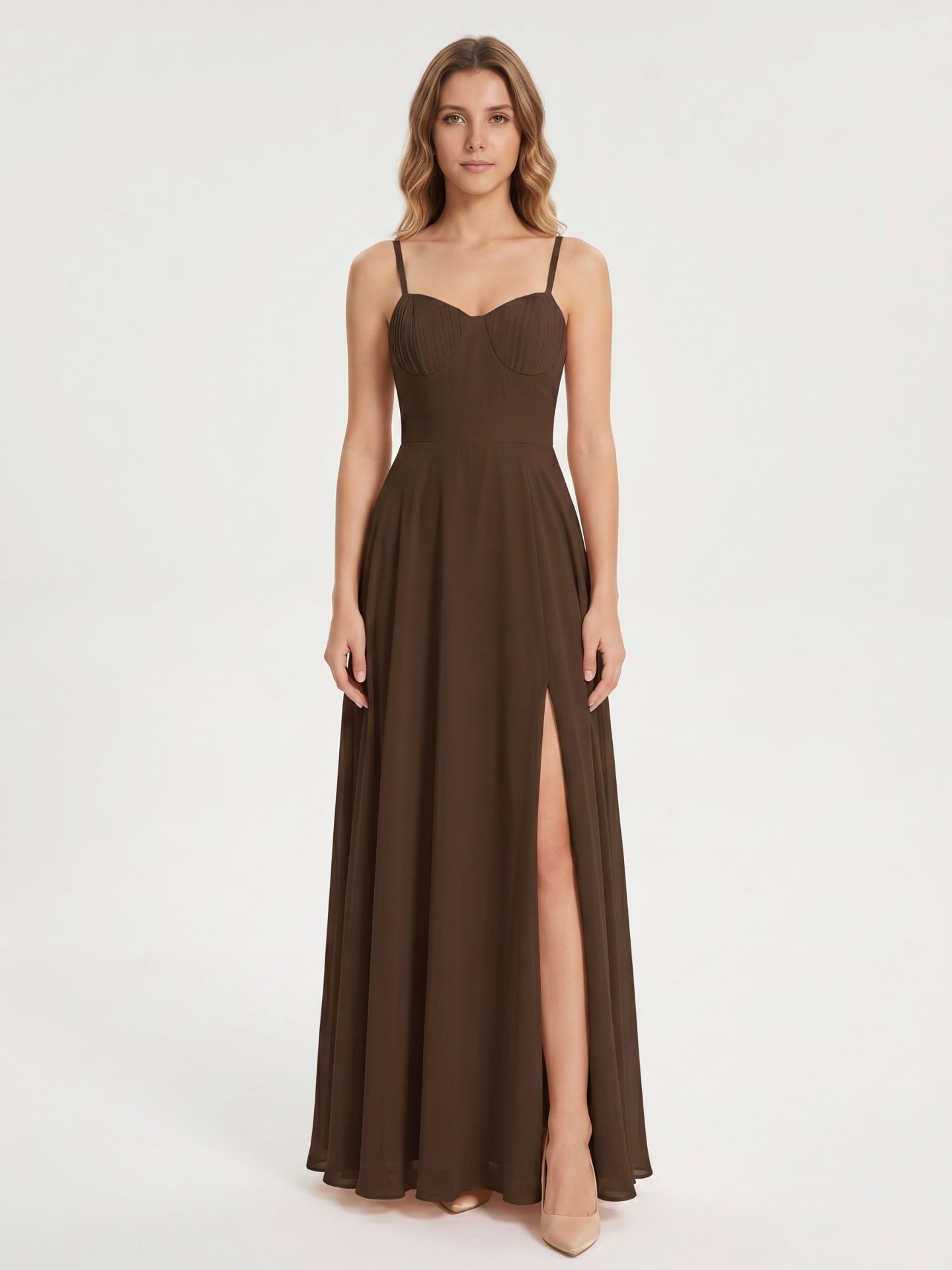 Mocha Chiffon A-Line Sweetheart Backless Ankle-Length Bridesmaid Dress