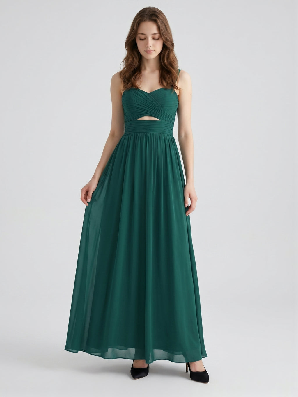 Peacock Chiffon A-Line Sweetheart Back Zip Floor-Length Pleated Bridesmaid Dress