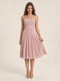 Coquette Dusty Rose Chiffon A-Line Straight Neck Back Zip with nan Knee-Length  Bridesmaid Dress