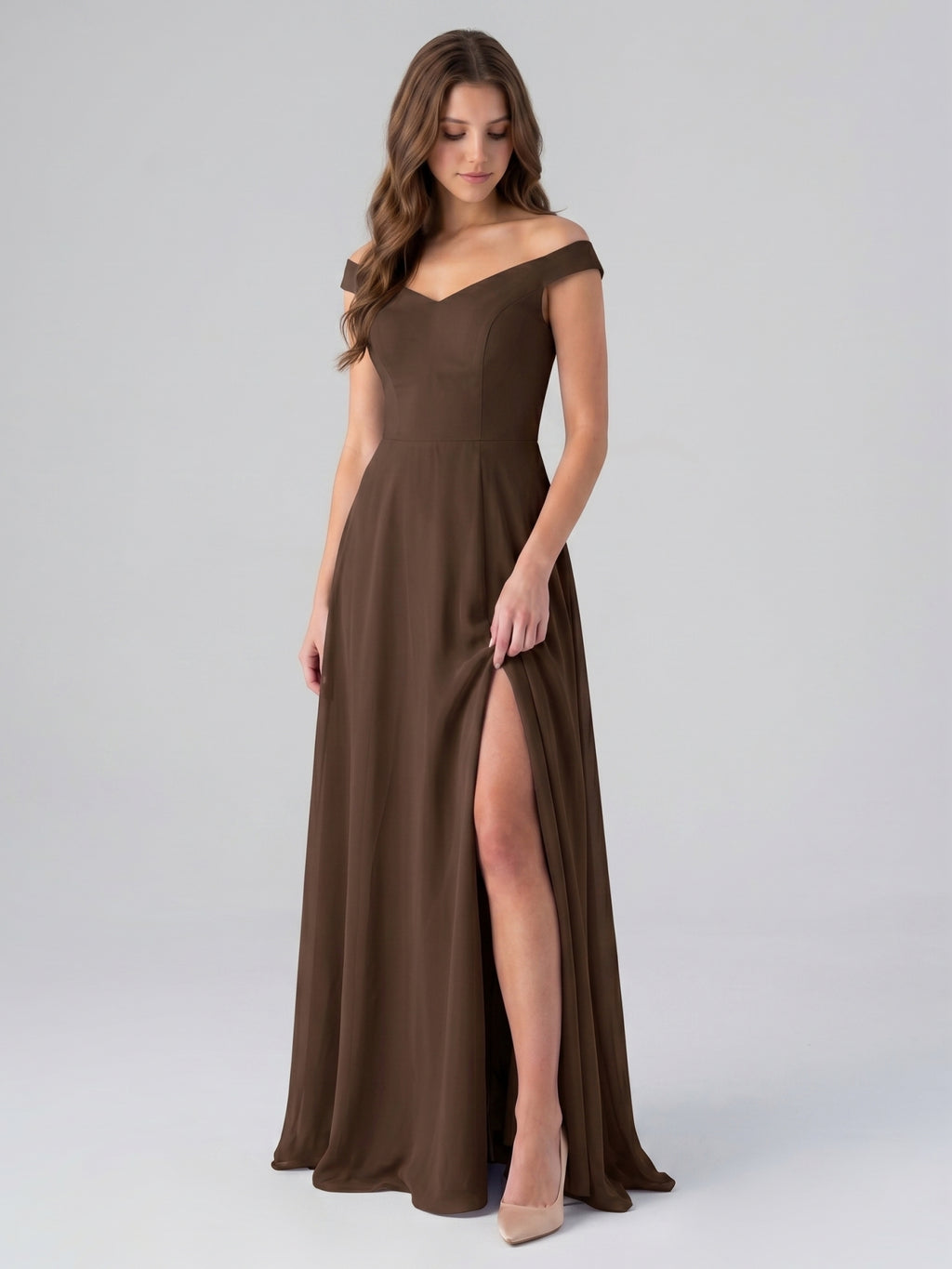 Mocha Chiffon A-Line Sweetheart V-Back Floor-Length Bridesmaid Dress