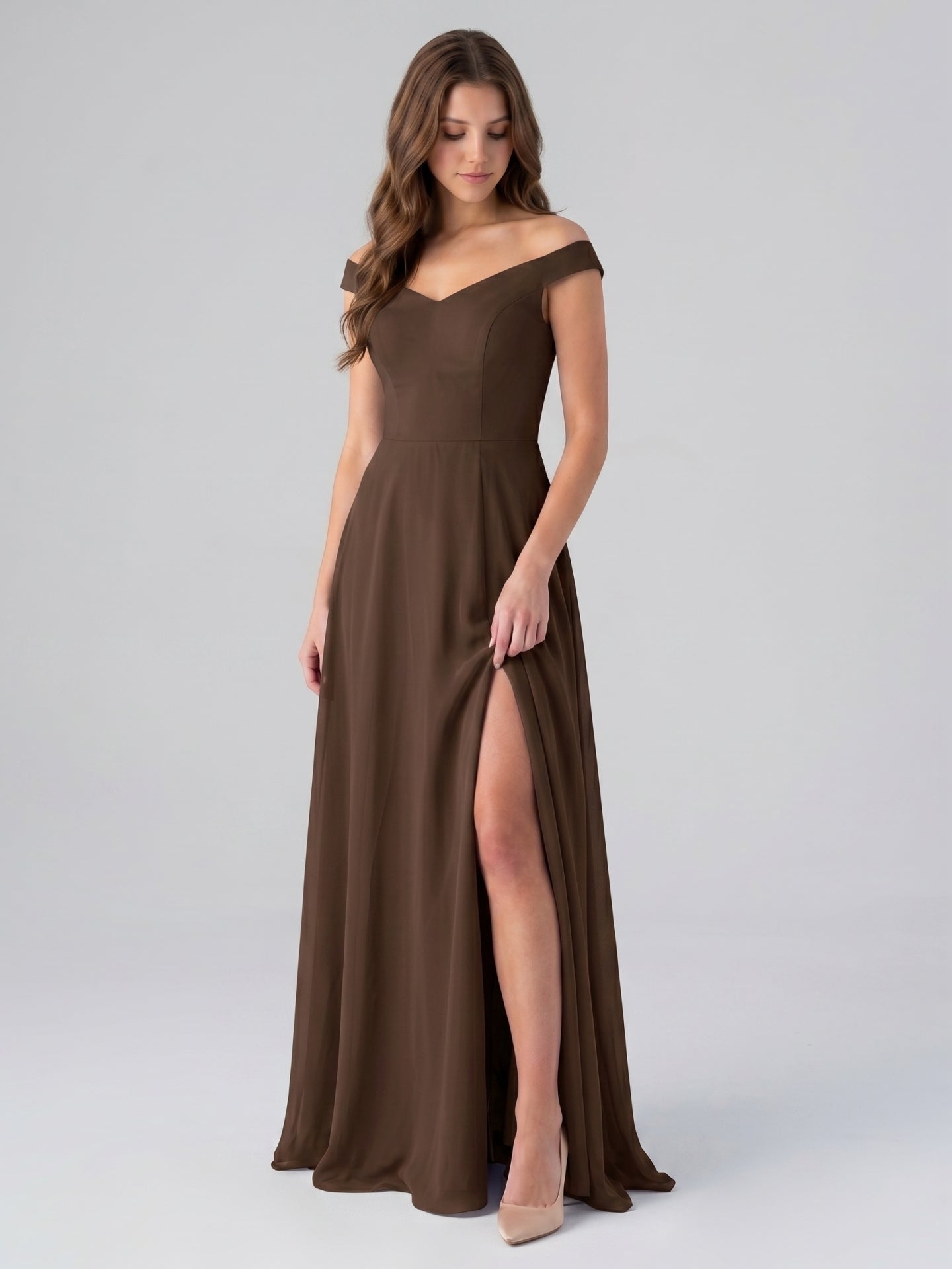 Mocha Chiffon A-Line Sweetheart V-Back Floor-Length Bridesmaid Dress
