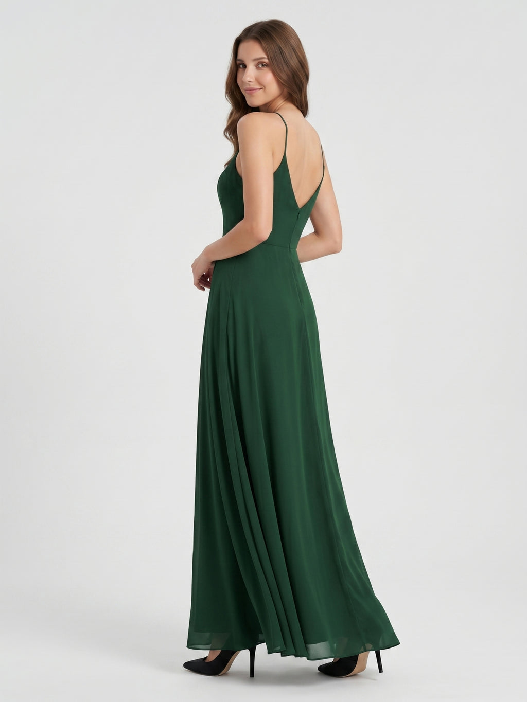 Forest Green Chiffon A-Line Halter Backless Floor-Length Bridesmaid Dress