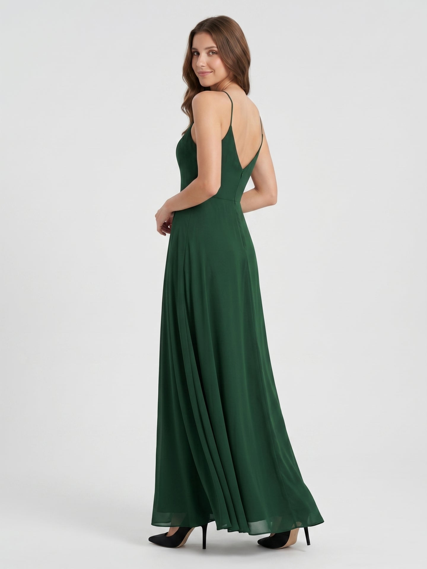 Forest Green Chiffon A-Line Halter Backless Floor-Length Bridesmaid Dress