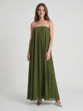 Olive Green Chiffon Sheath Off-the-Shoulder Backless Floor-Length Pleated Dress