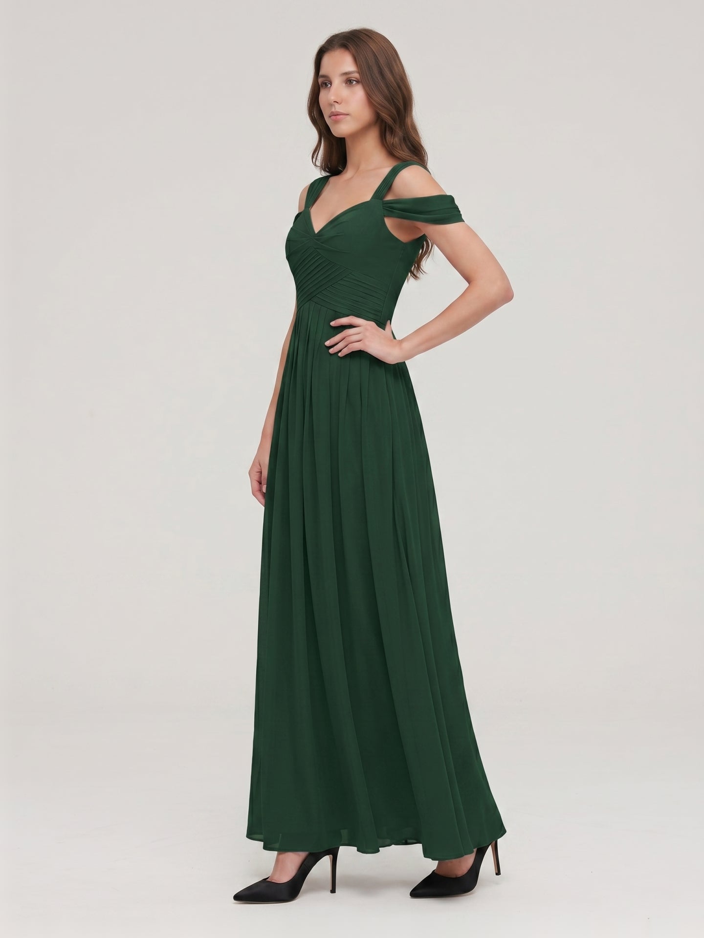 Forest Green Chiffon A-Line Sweetheart Backless Floor-Length  Bridesmaid Dress