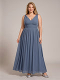 Simple Stormy Chiffon Empire V-Neck Back Zip Ankle-Length Plus Size Bridesmaid Dress