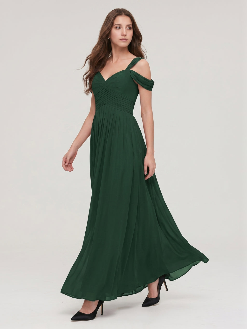 Forest Green Chiffon A-Line Sweetheart Backless Floor-Length  Bridesmaid Dress