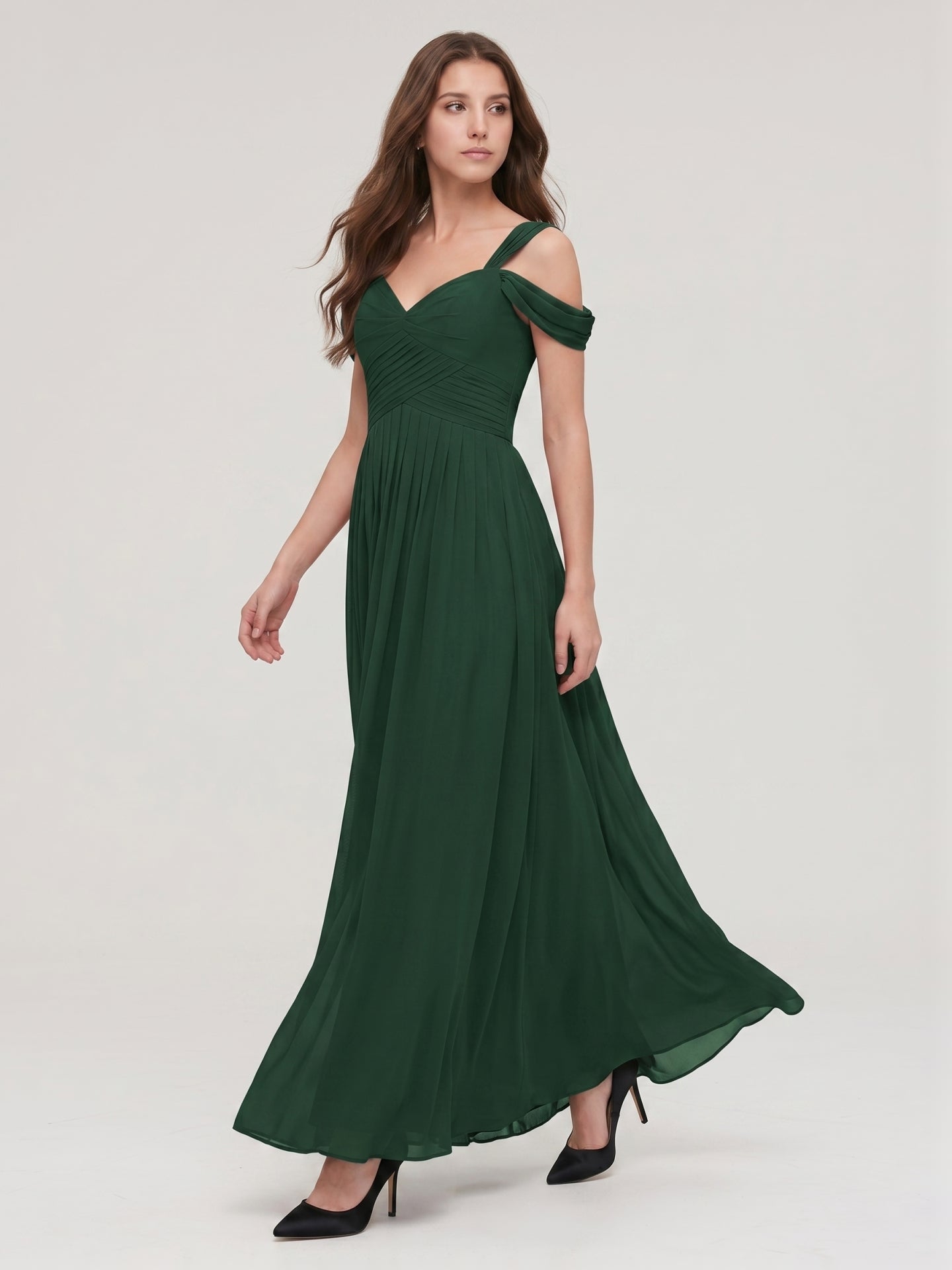 Forest Green Chiffon A-Line Sweetheart Backless Floor-Length  Bridesmaid Dress