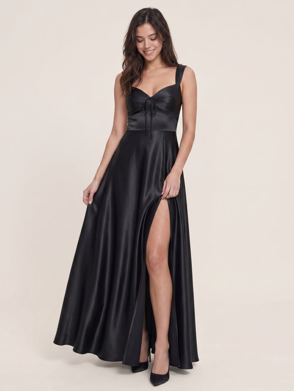 Elegant Black Satin A-Line Scoop Neck Backless Ankle-Length Bridesmaid Dress