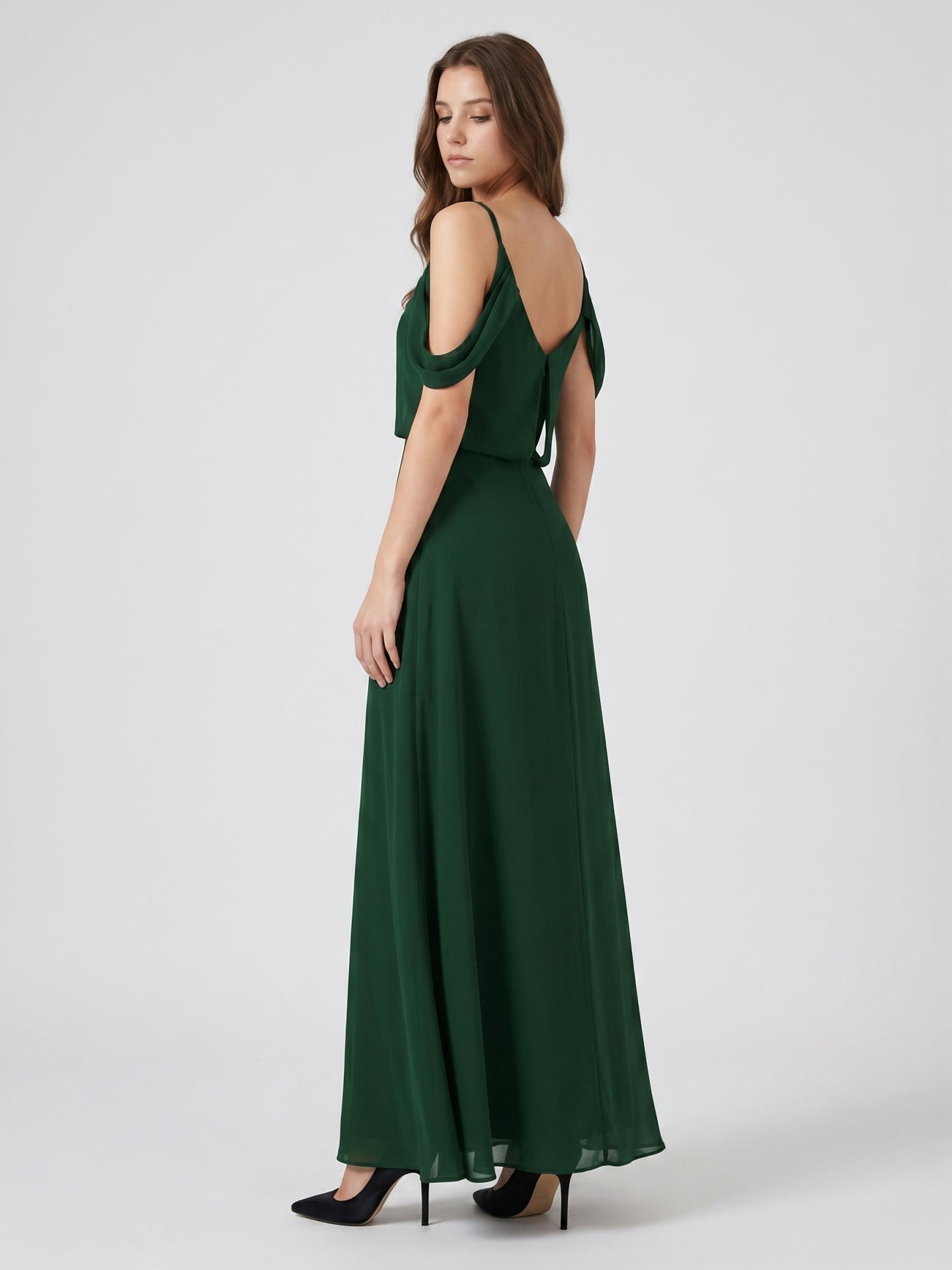 Forest Green Chiffon A-Line Square Neck Backless Floor-Length Bridesmaid Dress