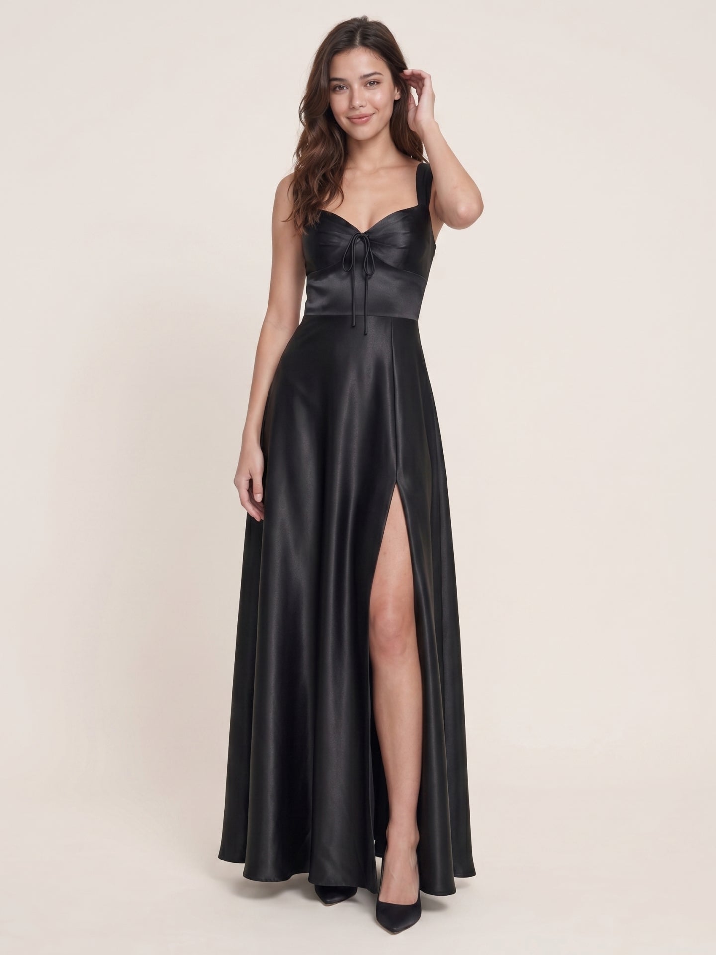 Elegant Black Satin A-Line Scoop Neck Backless Ankle-Length Bridesmaid Dress