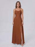 Terracotta Chiffon A-Line Scoop Neck Backless Ankle-Length Bridesmaid Dress
