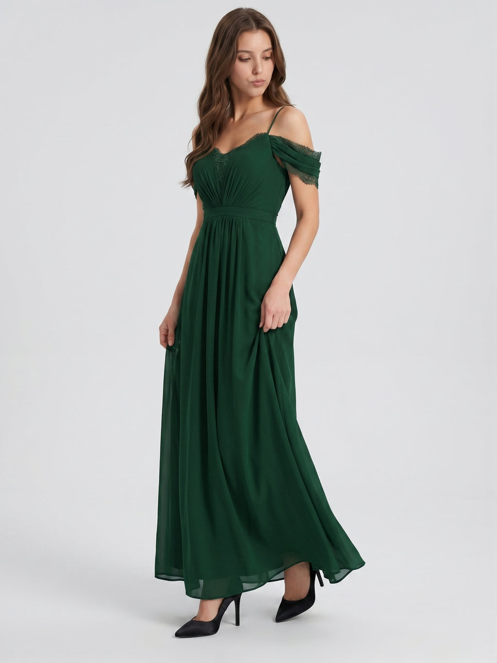 Forest Green Chiffon A-Line Sweetheart Backless Floor-Length Pleated Bridesmaid Dress