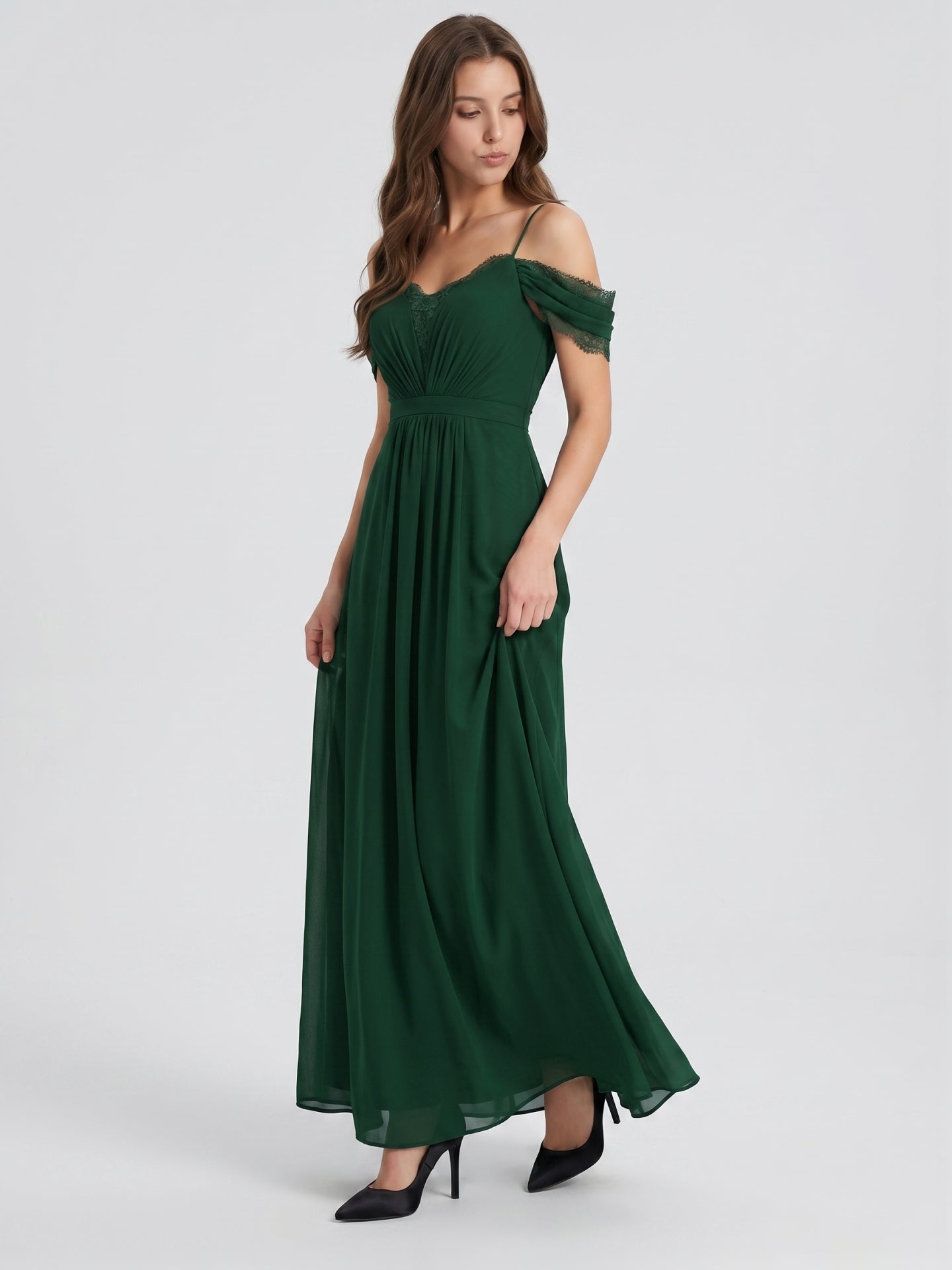 Forest Green Chiffon A-Line Sweetheart Backless Floor-Length Pleated Bridesmaid Dress