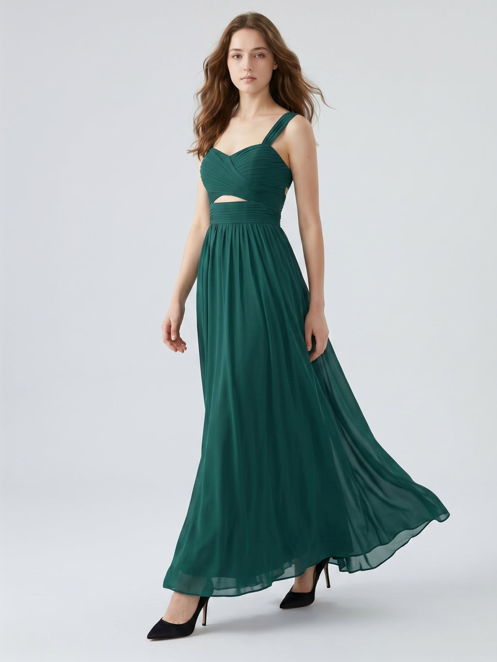 Peacock Chiffon A-Line Sweetheart Back Zip Floor-Length Pleated Bridesmaid Dress