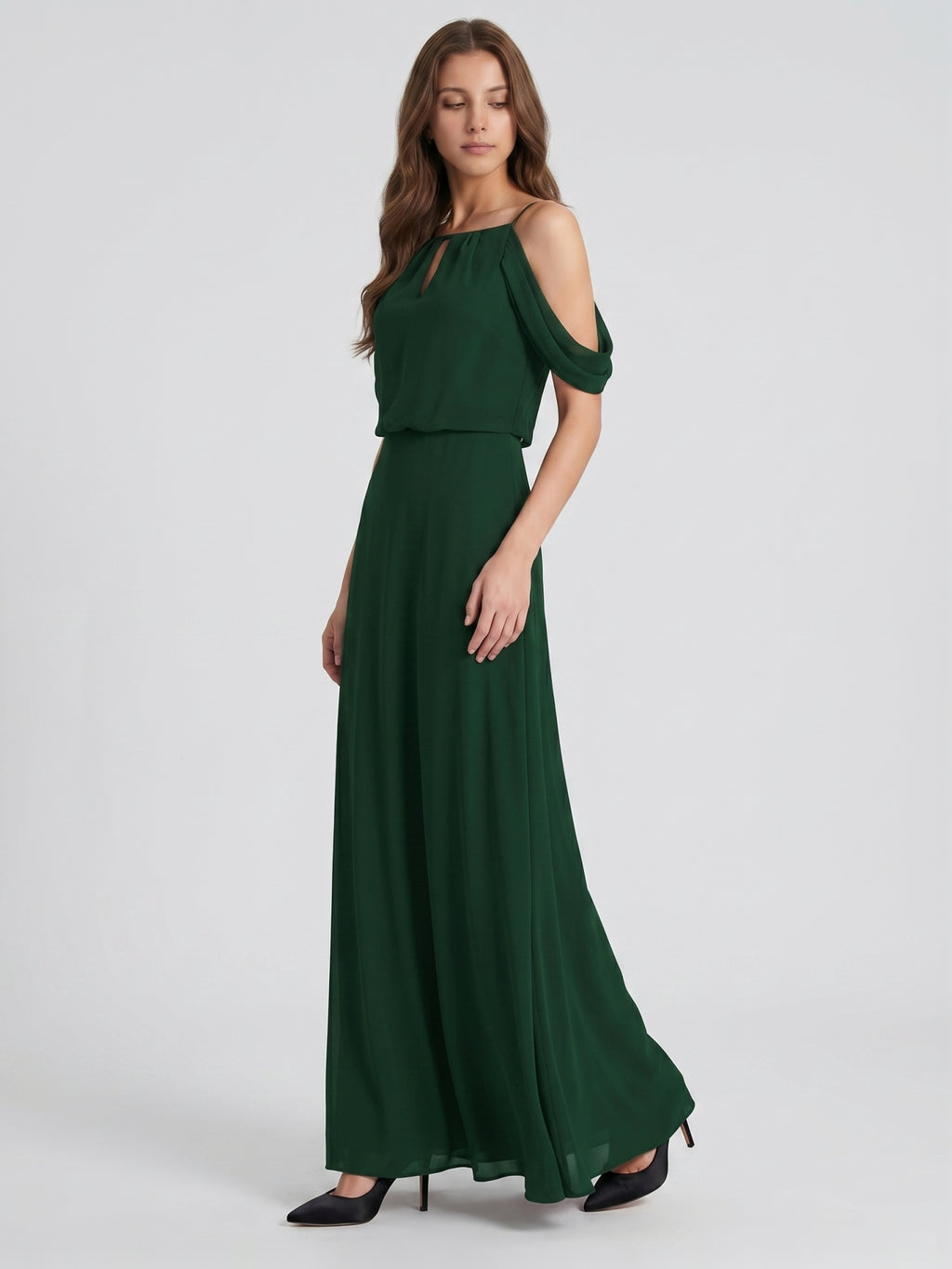 Forest Green Chiffon A-Line Square Neck Backless Floor-Length Bridesmaid Dress