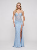 Sky Blue Sequins Sheath Sweetheart Corset Back Floor-Length Dress with Illusion Corset & Slit