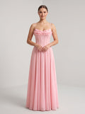Petal Chiffon A-Line Sweetheart Backless Floor-Length Dress with Floral Print