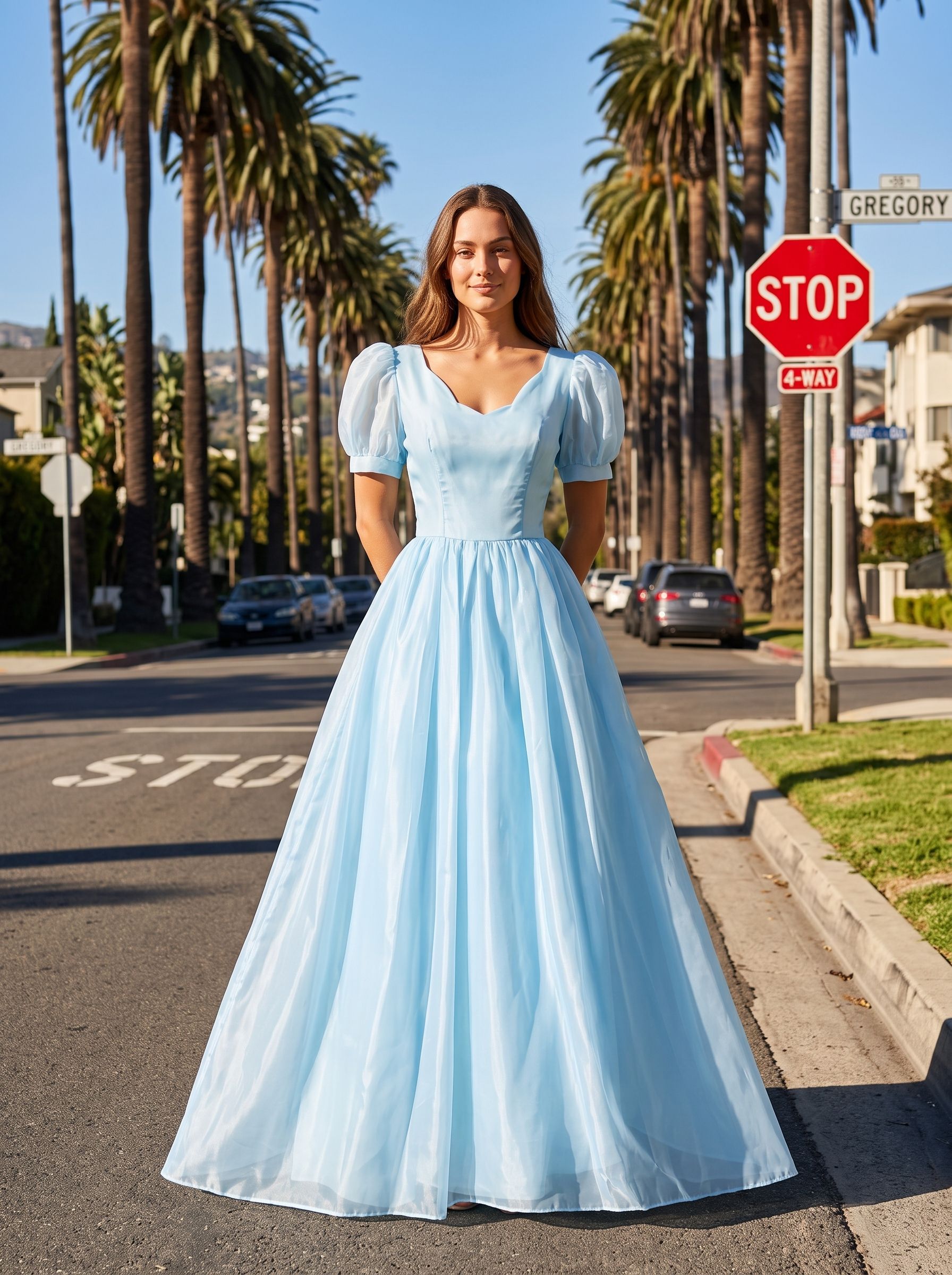Sky Blue Chiffon A-Line Sweetheart Back Zip Floor-Length Dress with Pleated Bodice