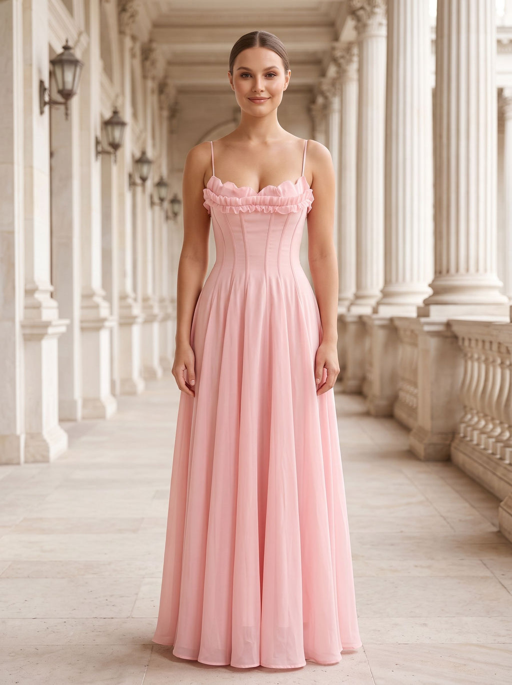 Petal Chiffon A-Line Sweetheart Backless Floor-Length Dress with Floral Print