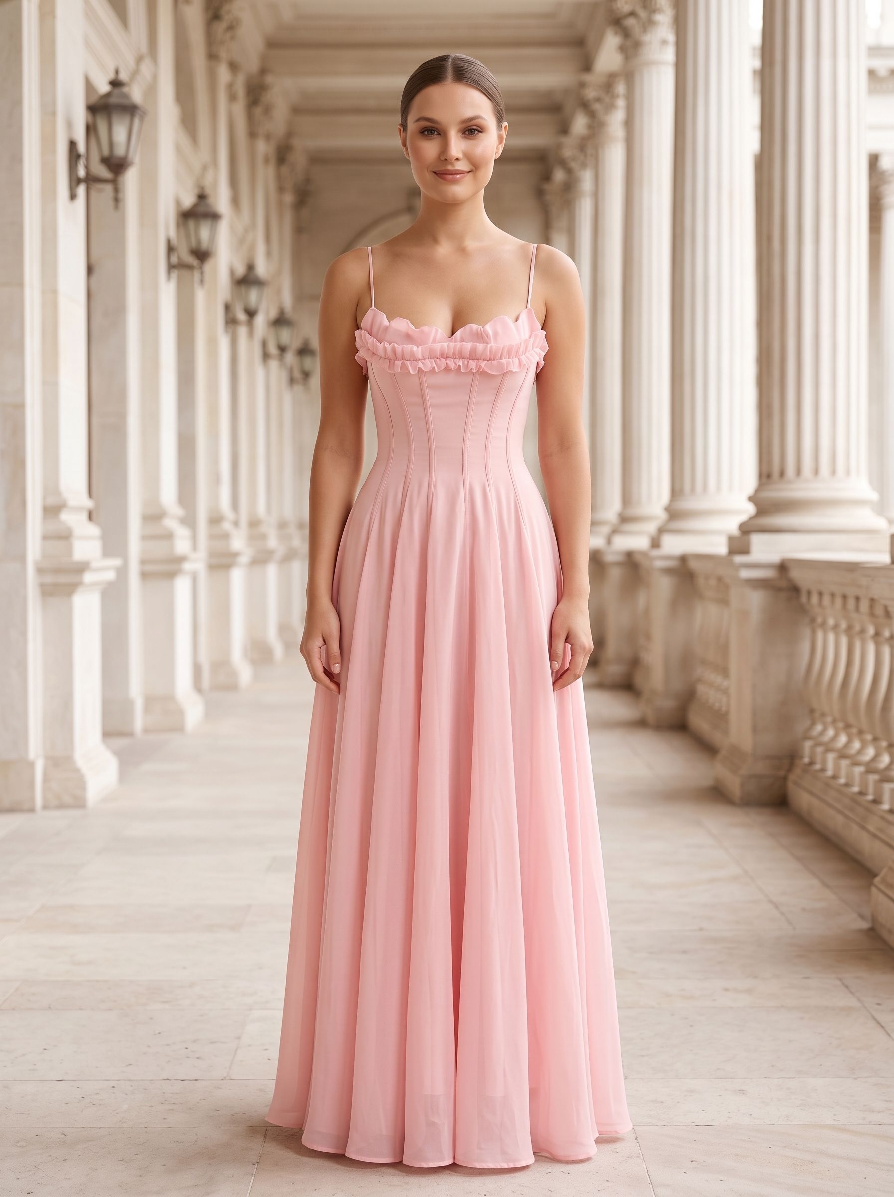 Petal Chiffon A-Line Sweetheart Backless Floor-Length Dress with Floral Print